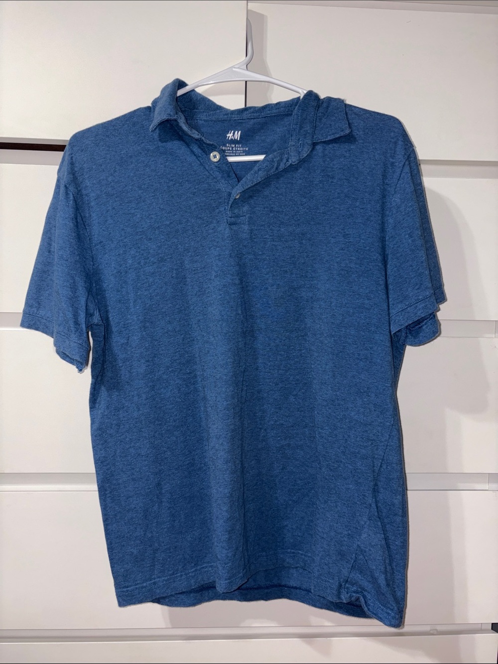 H&M Men's Heathered Blue Short-Sleeve Polo